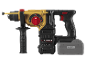 Cordless rotary hammer with auxiliary handle and depth stop