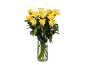 Bouquet of fresh yellow roses in a glass vase with water
