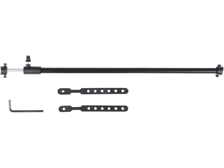Black telescopic bar with mounting accessories and an Allen key.