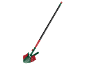 Garden broom with telescopic handle, featuring red and green bristles.