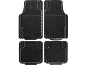 Set of four black rubber car floor mats with a wavy pattern and trim.