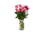 Bouquet of pink roses in a glass vase.