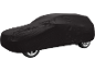 Black car cover, covering the entire vehicle.