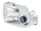 Silver electric slicer with a serrated blade and thickness adjustment