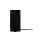 Black cylindrical aroma diffuser with ribbed texture and control buttons.