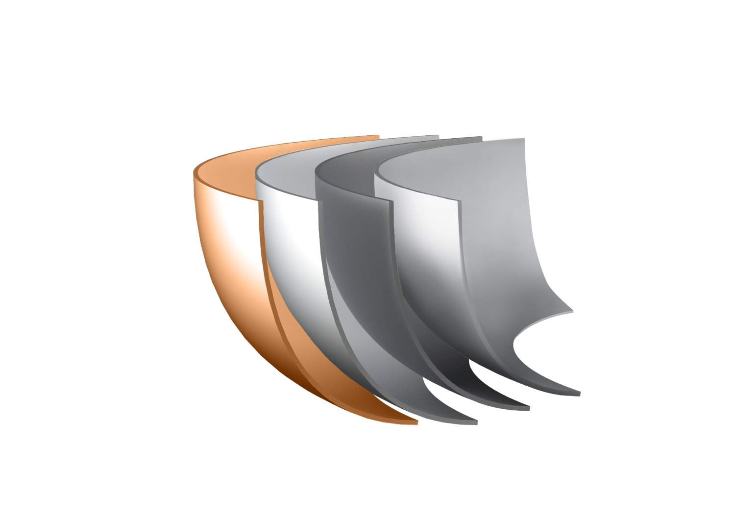 Five layers of metallic materials, including one copper, symbolizing durability.