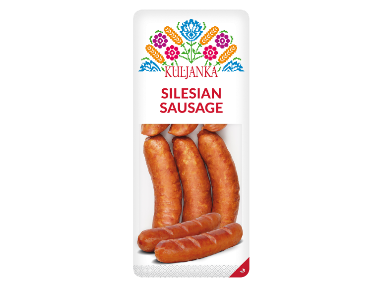 Silesian sausages with an embroidered folk design at the top.