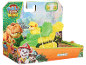 Paw Patrol toy featuring Rubble in a construction vehicle and a dinosaur, movie themed.
