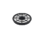 Round replacement vacuum cleaner filter with white pleats and a black frame.