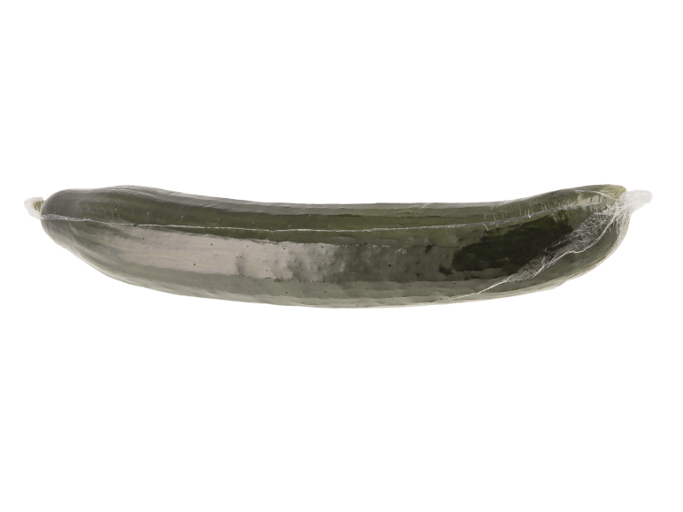 Fresh cucumber individually packaged in clear plastic