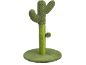 Green cactus-shaped cat scratching post with a dangling ball.