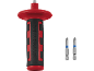Red and black tool handle with two screwdriver bits.