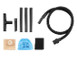 Vacuum cleaner accessories: hose, nozzles, extension tubes, paper and textile bags, and filter.