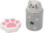 Cat-themed stationery set: a pencil sharpener and a paw-shaped eraser.