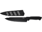 Black kitchen knife with a black blade cover.