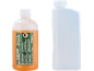 Water-based chain fluid bottle and measuring bottle with scale.
