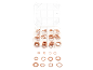 Assortment of copper washers in various sizes in a clear organizer.