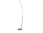 Modern LED floor lamp with a curved design and silver finish.