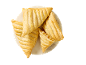 Four golden-brown apple turnovers with flaky pastry on a white plate.