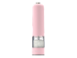 Pink electric salt or pepper grinder with a transparent spice compartment.