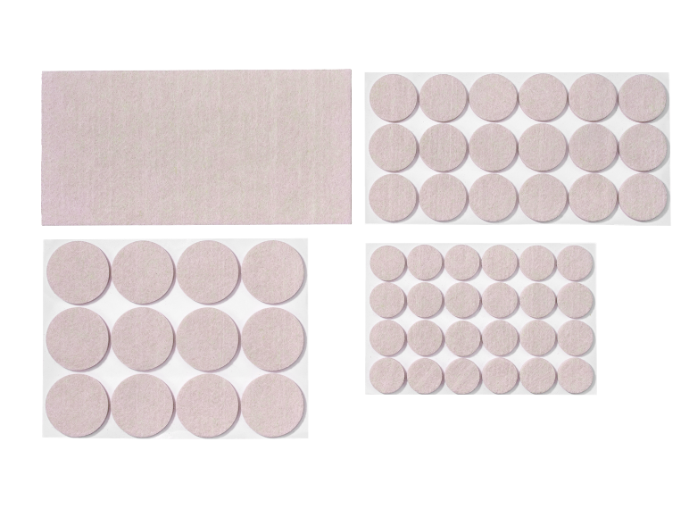 Furniture protection felt in a rectangular sheet and round pads.