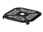 Black air fryer rack with ventilation slots and rubber feet.