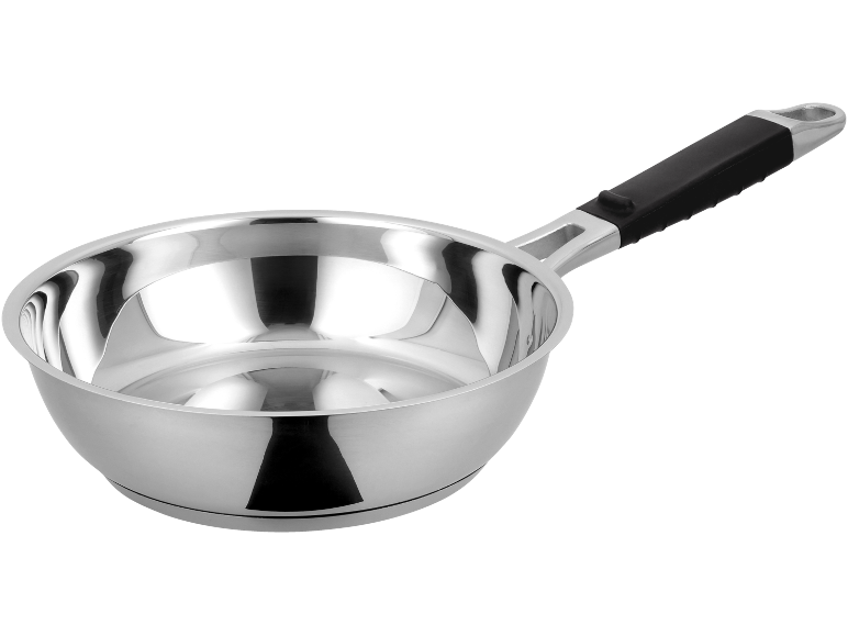Stainless steel saucepan with black handle