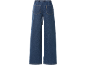 Women's wide-leg jeans in dark blue denim with an elastic waistband and back pockets.