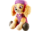 Plush dog toy in pink and purple outfit