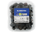 Blueberries in transparent packaging with a blue label showing nutritional information and country of origin.