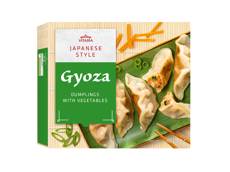 Box of Japanese style gyoza with vegetables, frozen, 400 g.