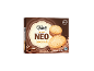 Box of chocolate ice cream sandwiches with biscuits, 4 pieces.