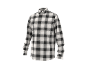 Men's black and white plaid long-sleeved shirt.
