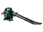 Green and black petrol leaf blower with a white fuel tank.