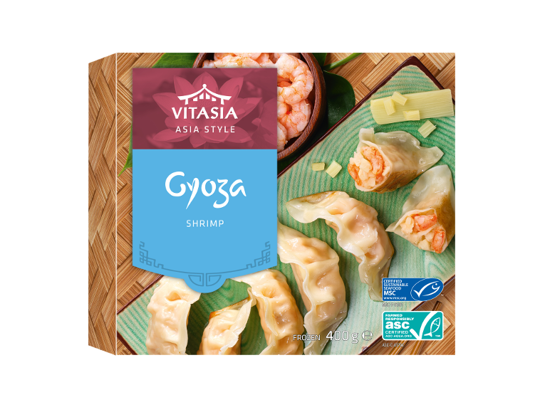 Asian style shrimp gyoza with sustainable seafood certification, 400g.
