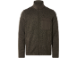 Dark brown men's zip-up fleece jacket with a stand-up collar and pockets.