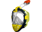 Full-face snorkeling mask with a clear visor, yellow accents, and an orange snorkel.