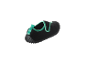 Black water shoes with green details, viewed from a slightly elevated angle.