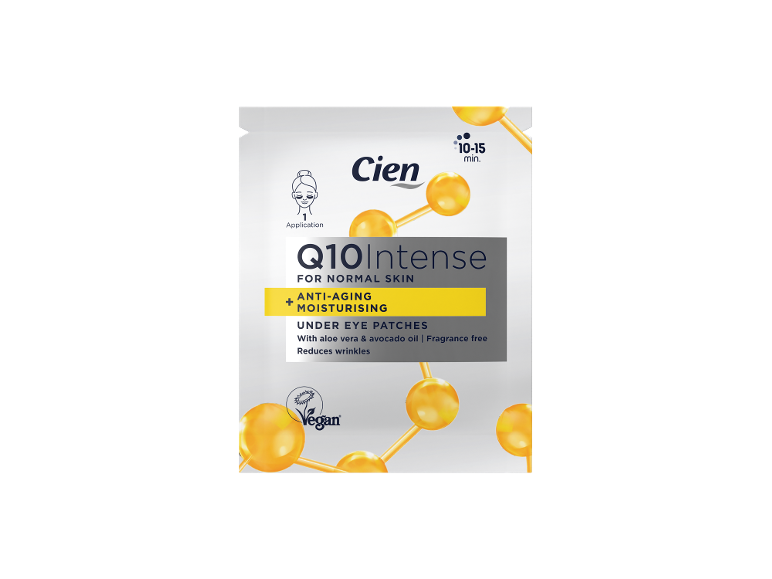Q10Intense anti-aging and moisturizing under eye patches with aloe vera and avocado oil.