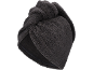 Dark grey turban hair towel with a knot.
