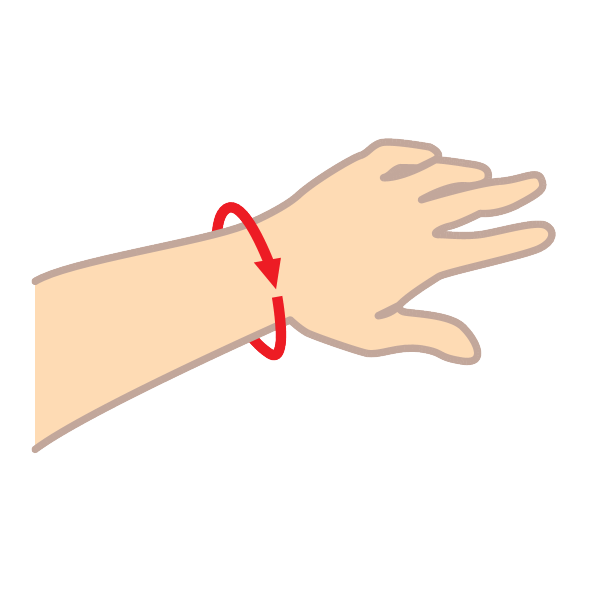 Hand with a red arrow on the wrist indicating a circular motion.