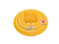 Yellow inflatable baby swim ring with seat and crab print.