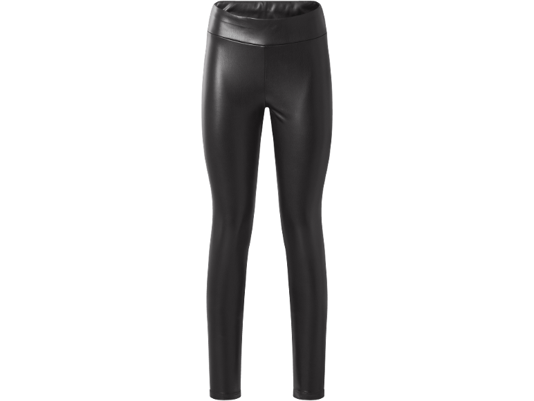 Black leather-look leggings with a high waist.