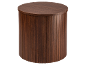 Round wooden table in dark brown with vertical slats.
