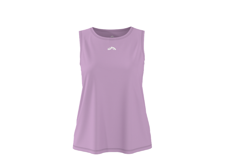 Lilac women's sports tank top with a white logo on the chest.
