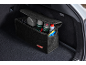 Black car boot organizer with car cleaning and maintenance products.