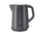 Dark grey electric kettle with a water level indicator showing measurements from 0.5L to 1.7L.
