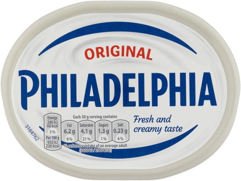 Original cream cheese packaging with nutritional information.