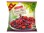 Bag of frozen berry mix with sour cherries, 1 kg, with defrosting instructions.