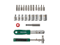 Tool set with ratchets, bits, and sockets.
